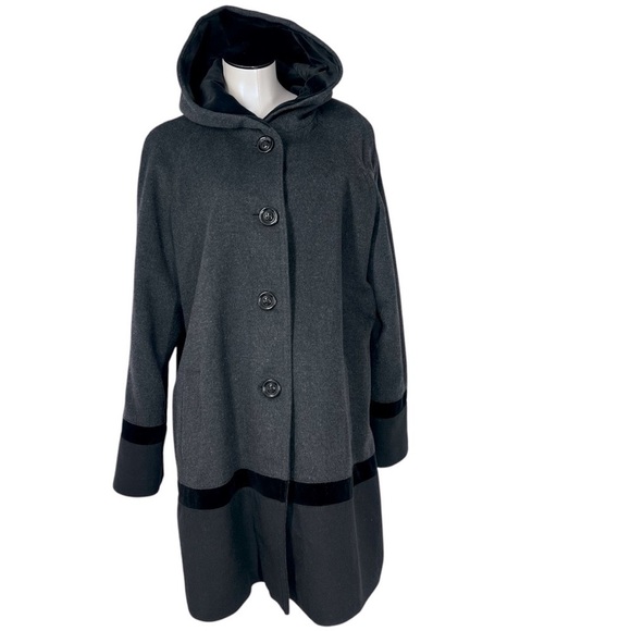 FORECASTER OF BOSTON Lambswool Black Grey Hooded Coat Women's Size 1X - Picture 1 of 16